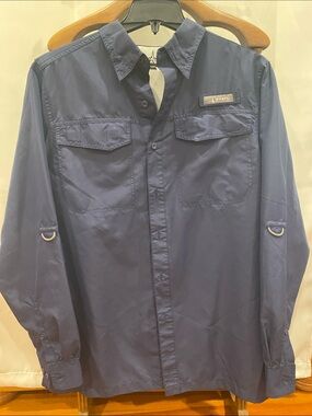 Habit Men's Size (M) Navy Long-Sleeve Casual Button-Down Shirt